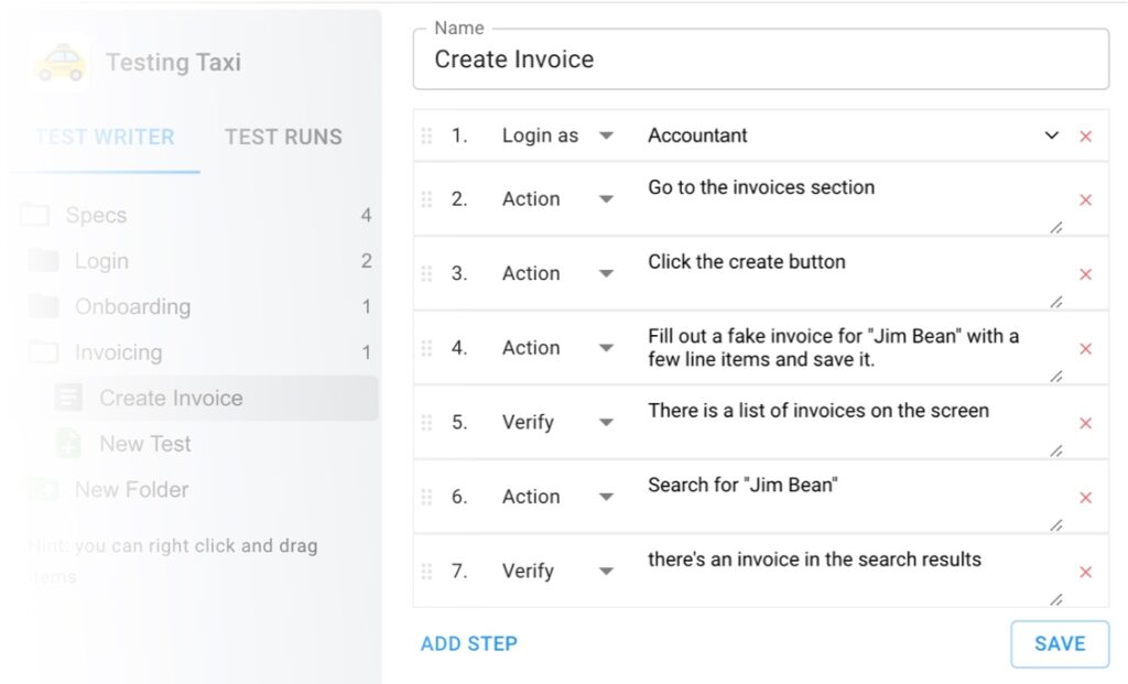 Testing Taxi test writer